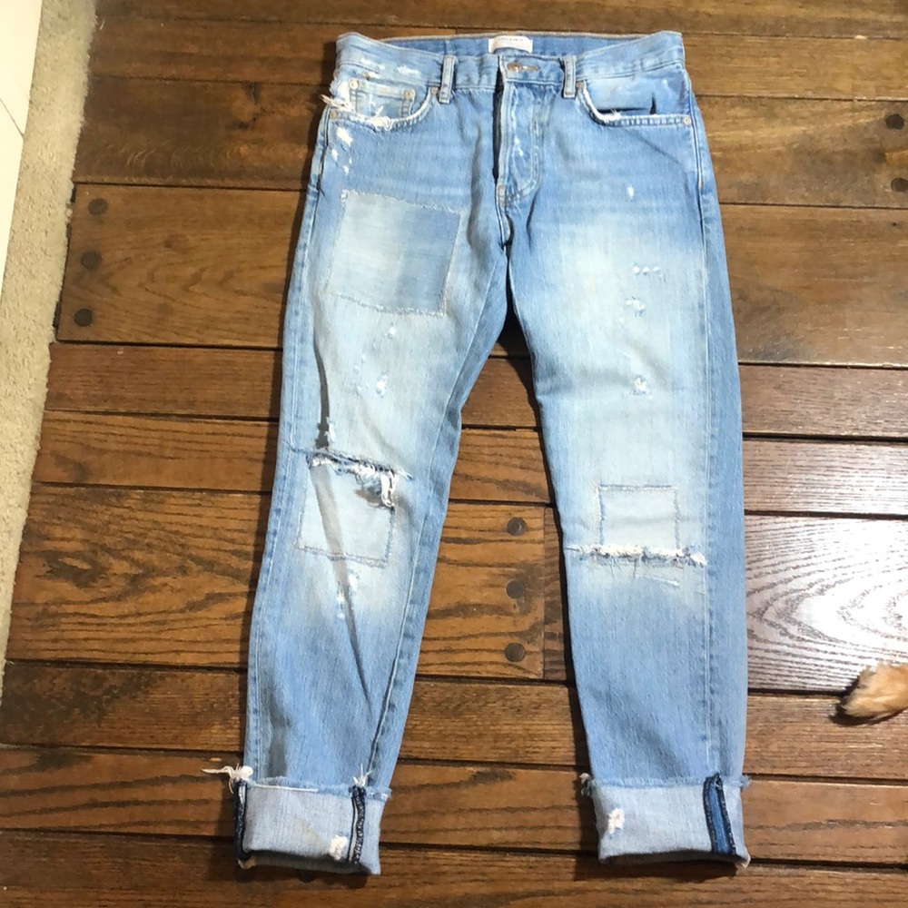 Zara Woman Premium Denim Collection Distressed Button Fly Crop SZ 2